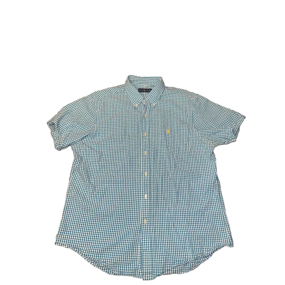 Polo Ralph Lauren Shirt Size XL Mens Blue/Teal Gingham Seersucker Short Sleeve